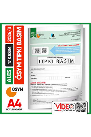 ALES 2024/3 (KASIM) ÖSYM Tıpkı Basım Çıkmış Soru Deneme Kitapçığı Video/PDF Çözümlü Türkiye Geneli