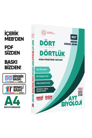 2027 YKS-AYT MEBİ-OGM Dört Dörtlük Biyoloji Pekiştirme Testi A4 Renkli Soru Bankası BASKI ÜCRETİ