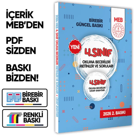 2026 MEB İlkokul 4.Sınıf Okuma Becerileri Metinler ve Soruları Çözüm Kitapçık İlaveli BASKI ÜCRETİ