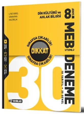 8. Sınıf Din Kültürü ve Ahlak Bilgisi 30 lu Deneme Hız Yayınları