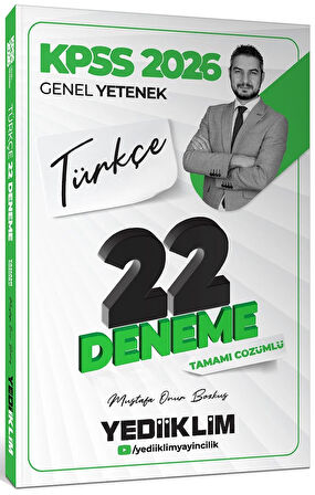 Yediiklim Yayınları 2026 KPSS Genel Yetenek Türkçe Tamamı Çözümlü 22 Deneme Sınavı