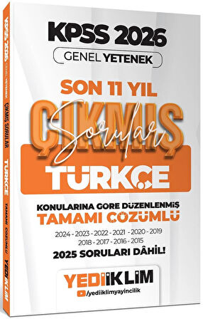 Yediiklim 2026 KPSS Genel Yetenek Türkçe Konularına Göre Tamamı Çözümlü Son 11 Yıl Çıkmış Sorular