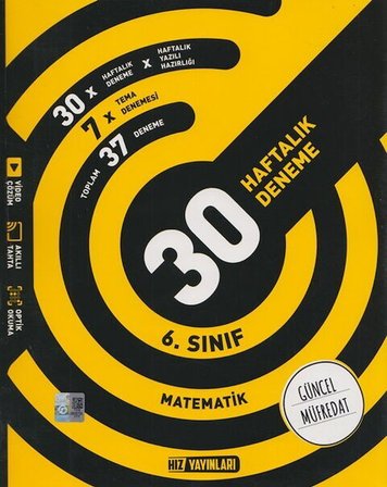 6. Sınıf Matematik 30 Haftalık Kazanım Denemeleri Hız Yayınları