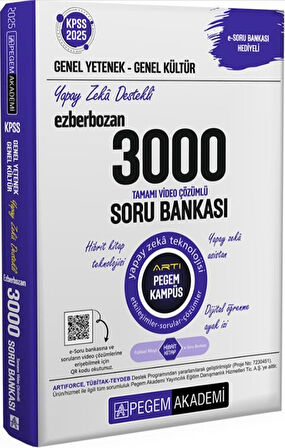 Pegem Akademi 2025 KPSS Genel Yetenek Genel Kültür Ezberbozan 3000 Tamamı Çözümlü Soru Bankası