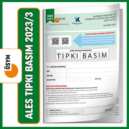 ALES 2023/3 Kasım ÖSYM Tıpkı Basım Çıkmış Soru Türkiye Geneli Dijital Çözümlü Deneme Kitapçığı