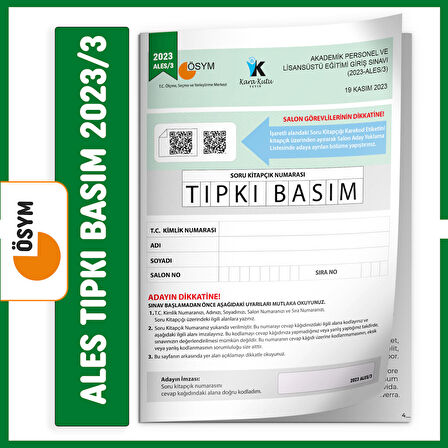 ALES 2023/3 Kasım ÖSYM Tıpkı Basım Çıkmış Soru Türkiye Geneli Dijital Çözümlü Deneme Kitapçığı