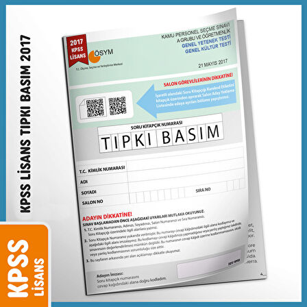 2016 KPSS Lisans GY-GK ÖSYM Çıkmış Soru Tıpkı Basım Türkiye Geneli D.Çözümlü Deneme Sınavı Kitapçığı