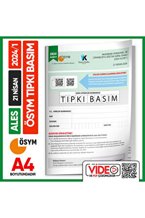 Ales 2024/1 Ösym Tıpkı Basım Çıkmış Soru Deneme Kitapçığı Video/pdf Çözümlü Türkiye Geneli