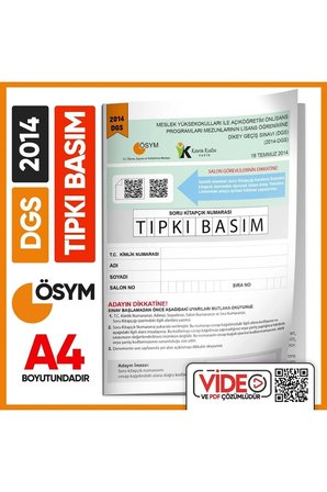 DGS 2014 ÖSYM Tıpkı Basım Çıkmış Soru Deneme Kitapçığı Yeni Baskı Türkiye Geneli Dijital Çözümlü