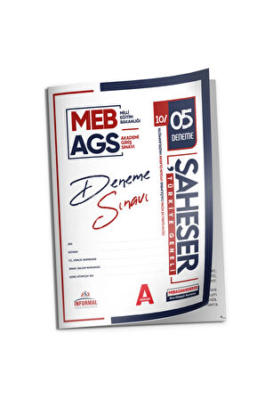2025 MEB AGS Şaheser YENİ SİSTEM 5 Adet KURUMSAL Çözümlü Deneme(Türkiye Geneli Mobil Değerlendirme)