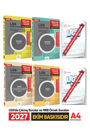 2027 LGS 8.Sınıf Çıkmış ve MEB Örnek Sorular Çalışma Kitabı 4lü SET A4 RENKLİ Baskı
