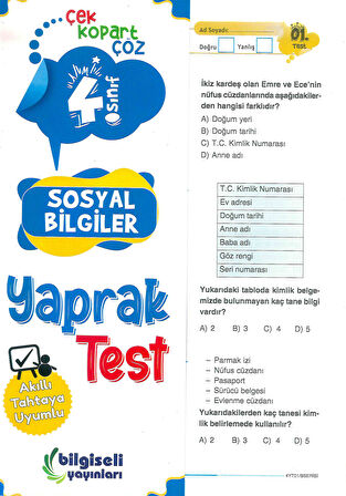 4. Sınıf Sosyal Bilgiler Yaprak Test