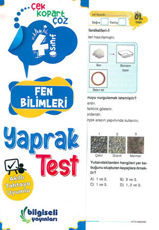 4. Sınıf Fen Bilimleri Yaprak Test