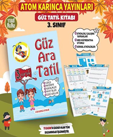 Atom Karınca 3. Sınıf Güz Ara Tatil Kitabı