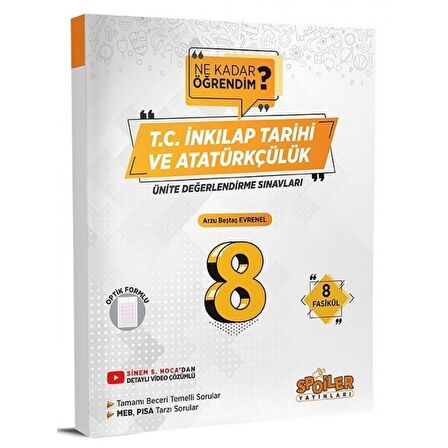 8. Sınıf T.C. İnkılap Tarihi ve Atatürkçülük Ünite Değerlendirme Sınavı