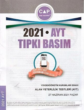 2021 AYT Deneme Tıpkı Basım