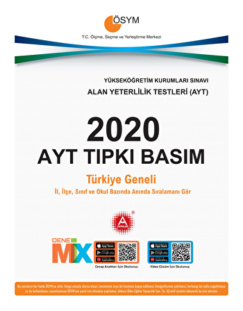 ÖSYM 2020 AYT Video Çözümlü Tıpkı Basım Orjinal Çıkmış Sorular