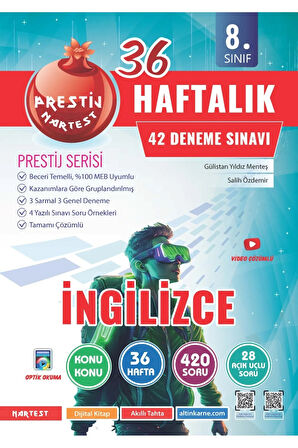 Nartest 8. Sınıf LGS 36 Haftalık İngilizce Denemeleri (Prestij Serisi)