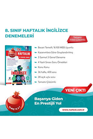 Nartest 8. Sınıf LGS 36 Haftalık İngilizce Denemeleri (Prestij Serisi)