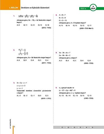 AYT Matematik Konularına ve Zorluk Derecelerine Göre Çıkmış Soru ve Çözümleri