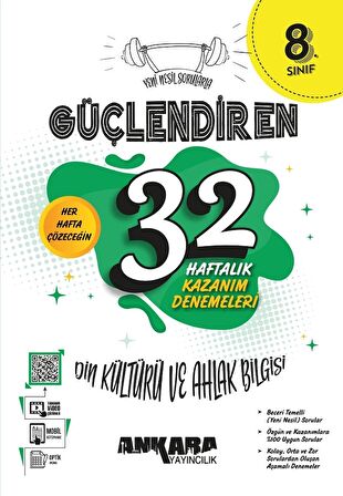 ANKARA YAYINCILIK 8. Sınıf Güçlendiren 32 Haftalık Din Kültürü ve Ahlak Bilgisi Kazanım Denemeleri