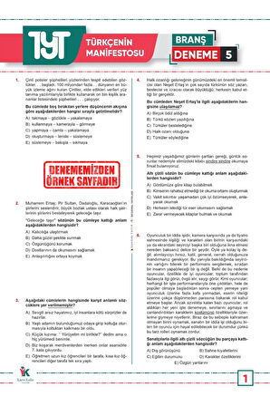 2025 Yks Tyt Türkçenin Manifestosu Branş Deneme Paketi 10lu Dijital Çözümlü