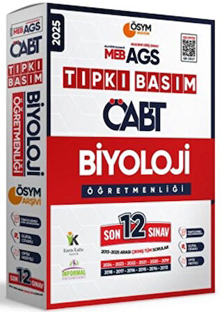 2025 MEB-AGS ÖABT Biyoloji Öğretmenliği ÖSYM Tıpkı Basım 12lİ Deneme Paketi Dijital Çözümlü