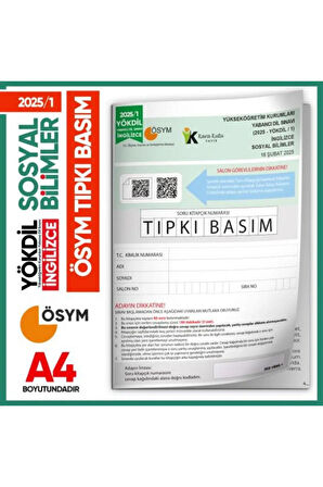 2025/1 YÖKDİL İngilizce SOSYAL BİLİMLER ÖSYM Çıkmış Soru Tıpkı Basım Deneme Kitapçığı Türkiye Geneli