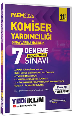 Yediiklim 2026 PAEM Komiser Yardımcılığı Sınavlarına Hazırlık Tamamı Çözümlü 7 Deneme Sınavı