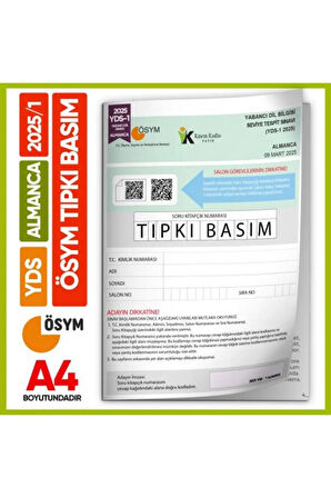 YDS Almanca 2025/1 Yabancı Dil Sınavı ÖSYM Tıpkı Basım Çıkmış Soru Deneme Kitapçığı (e-YDS uygun)