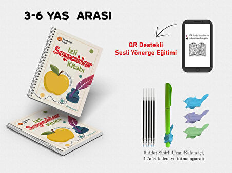İzli Sayıcıklar Kitabı Oluklu( 1 adet sihirli uçan kalem- tutma aparatı, 5 adet kalem içi)