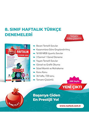 Nartest 8. Sınıf Haftalık Türkçe  Denemeleri (Prestij Serisi)