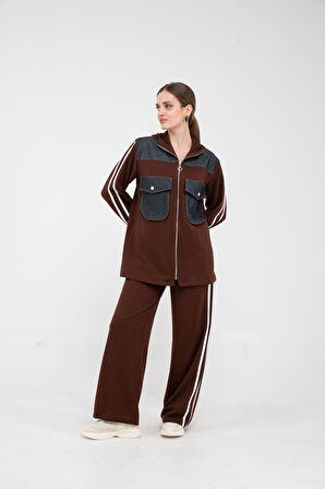 Kontrast Detaylı Fermuarlı Spor İkili Takım K1748