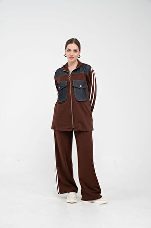 Kontrast Detaylı Fermuarlı Spor İkili Takım K1748