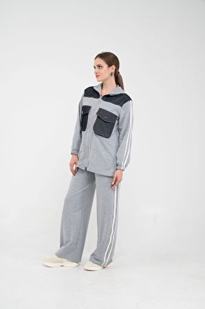 Kontrast Detaylı Fermuarlı Spor İkili Takım K1748