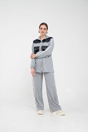 Kontrast Detaylı Fermuarlı Spor İkili Takım K1748