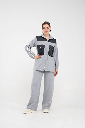 Kontrast Detaylı Fermuarlı Spor İkili Takım K1748