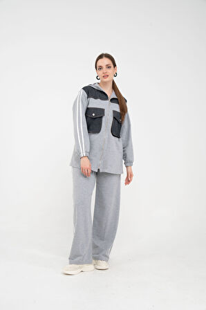 Kontrast Detaylı Fermuarlı Spor İkili Takım K1748