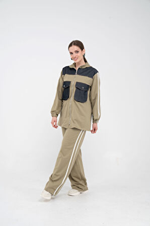 Kontrast Detaylı Fermuarlı Spor İkili Takım K1748