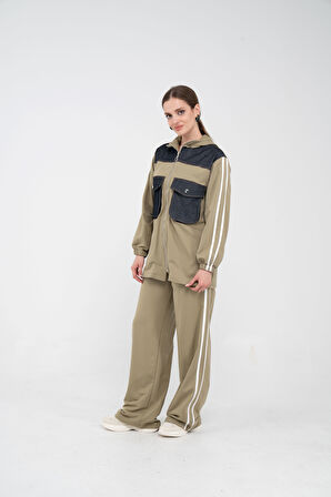 Kontrast Detaylı Fermuarlı Spor İkili Takım K1748