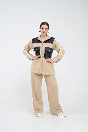 Kontrast Detaylı Fermuarlı Spor İkili Takım K1748