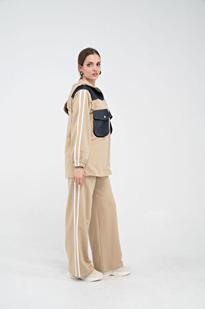 Kontrast Detaylı Fermuarlı Spor İkili Takım K1748