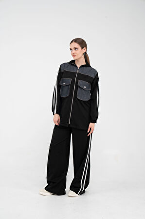 Kontrast Detaylı Fermuarlı Spor İkili Takım K1748