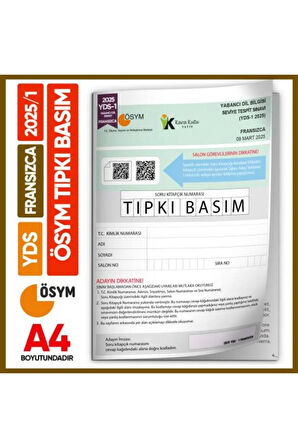 YDS Fransızca 2025/1 Yabancı Dil Sınavı ÖSYM Tıpkı Basım Çıkmış Soru Deneme Kitapçığı (e-YDS uygun)