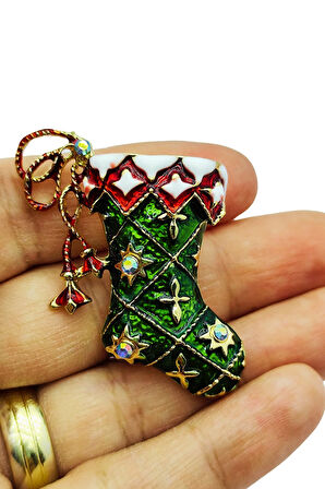 Zarif Yeşil Yılbaşı Çorabı Broş