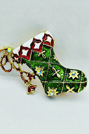 Zarif Yeşil Yılbaşı Çorabı Broş