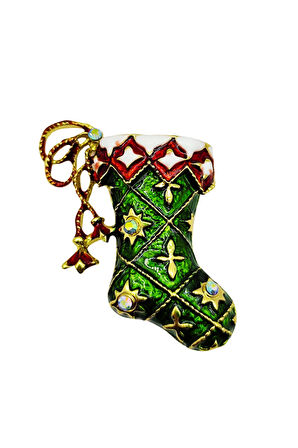 Zarif Yeşil Yılbaşı Çorabı Broş
