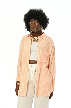 KADIN TEK CEPLİ  ÇİZGİLİ GÖMLEK