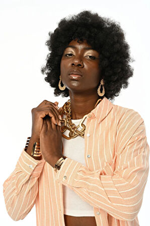 KADIN TEK CEPLİ  ÇİZGİLİ GÖMLEK