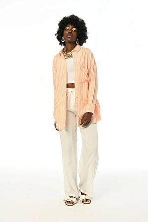 KADIN TEK CEPLİ  ÇİZGİLİ GÖMLEK